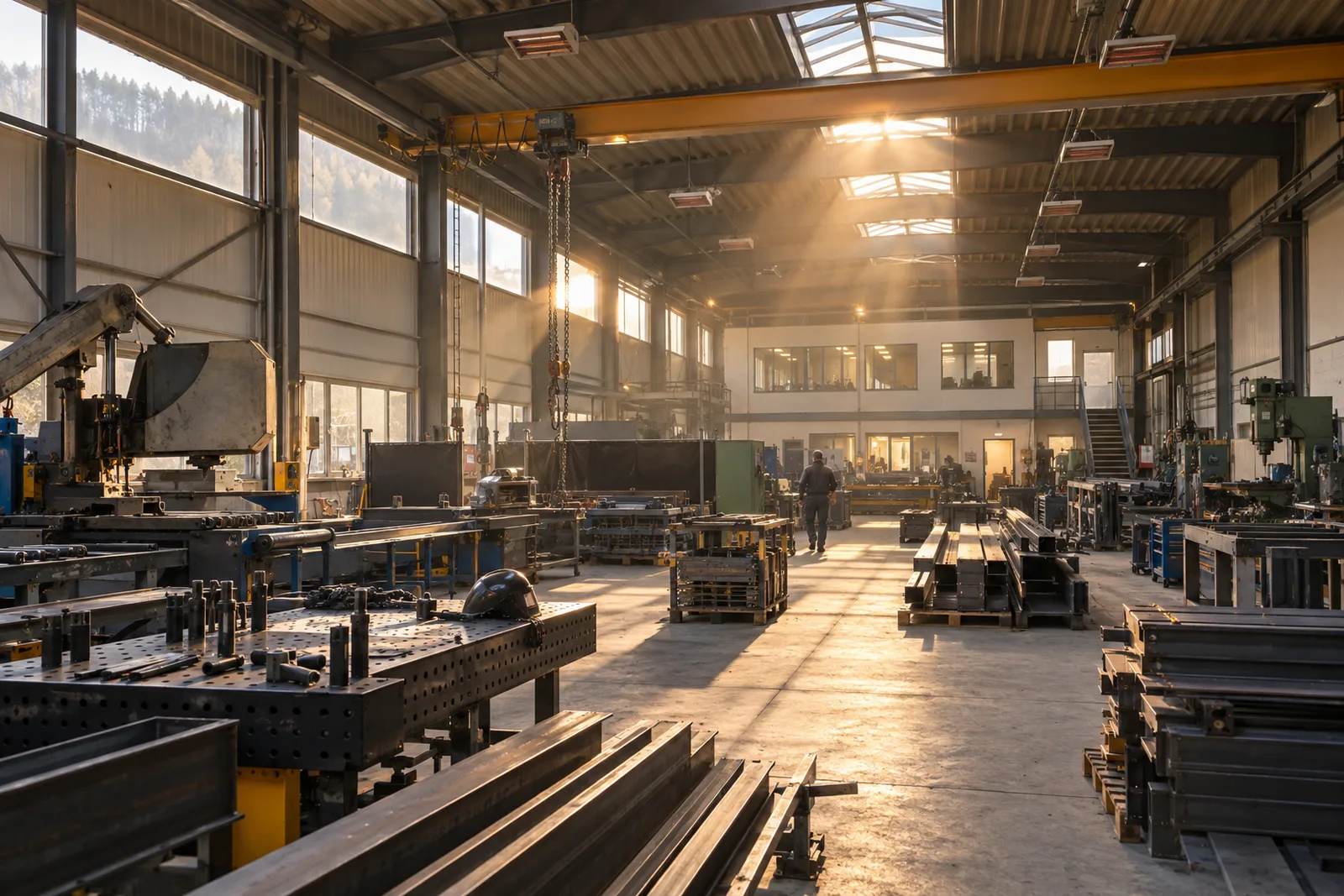 Werkhalle eines Metallbaubetriebs im Sauerland mit Büroriegel, Energieausweis 2027 für den Mittelstand, bedarfsausweis® Nordrhein-Westfalen